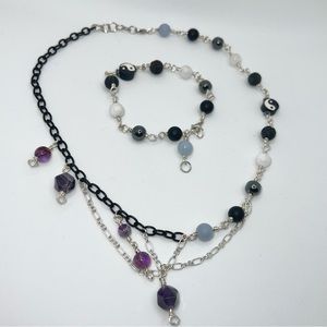 Amethyst super 7 Angelite moonstone necklace bracelet set